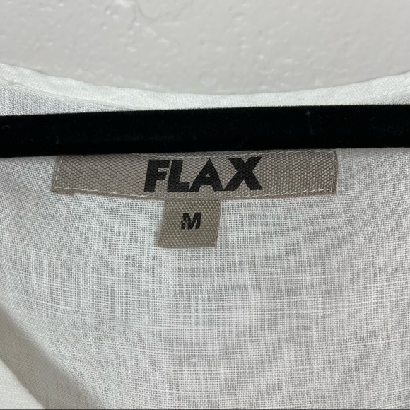 FLAX Linen White Button Down Long Sleeve Button Up Ruffle Hem Blouse M - Picture 5 of 10